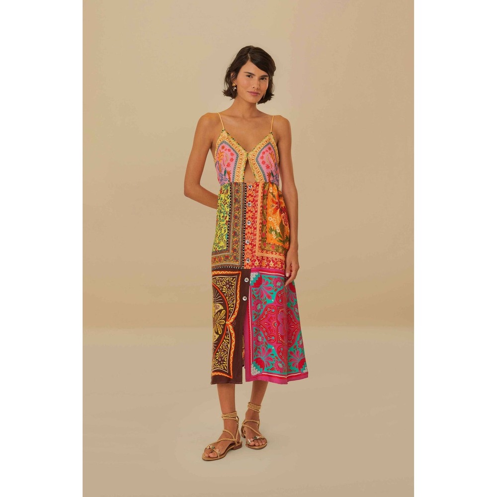 FARM Rio Mixed Scarves Multicolor Midi Dress Size XL‎ NWT